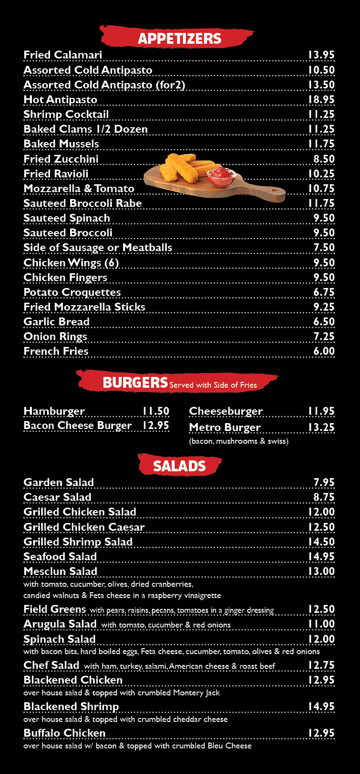 Appetizers - Burgers - Salads